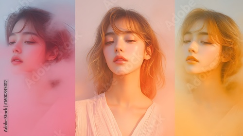 Dreamy Asian woman portrait with soft lighting and ethereal effects, showcasing beauty and serenity