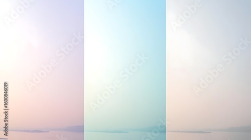 Serene landscape panorama with tranquil water reflections and pastel sky hues, perfect for backgrounds
