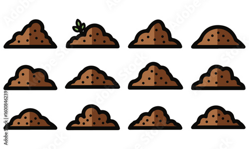Cartoon Dirt Pile Vector Set: Soil and Mound Illustrations for Agriculture and Nature Themes