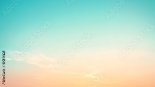 Calm sky with pastel colors background. Tranquil turquoise and orange gradient sky texture