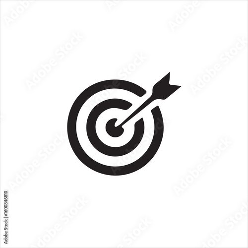Black arrow hitting bullseye on target icon dart archery