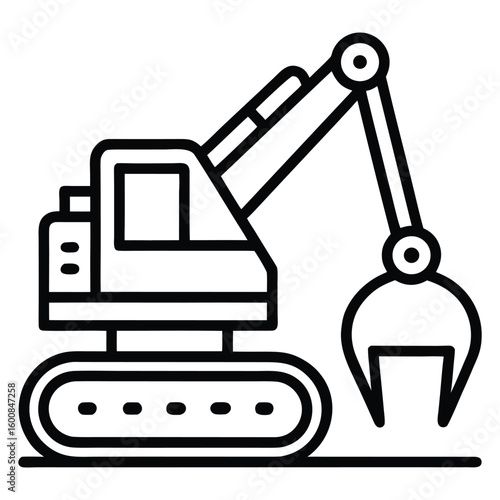 Industrial excavator icon with claw isolated on white background