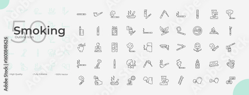 Smoking Line Editable Icons set. Vector illustration in modern thin line style of Smoking icons: cigarette, nicotine, cannabis, etc