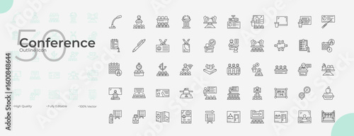 Conference Line Editable Icons set. Vector illustration in modern thin line style of Conference icons: seminar, meeting, presentation, etc