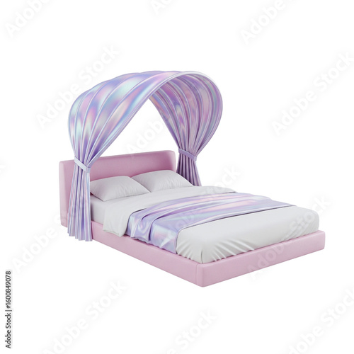 Photography Modern pink bed with a holographic canopy