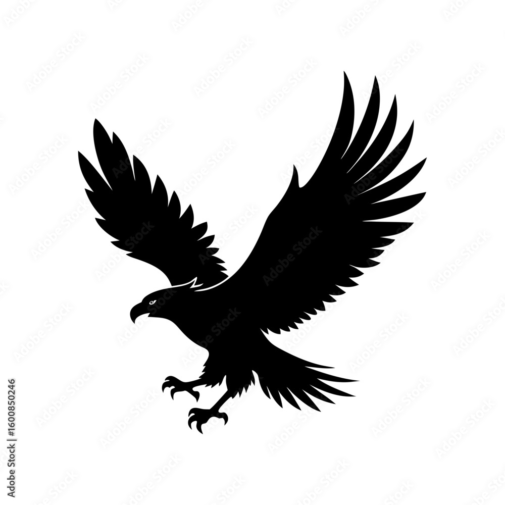 Obraz premium realistic eagle flying silhouette on white background