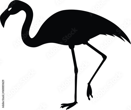 Striking Silhouette of a Flamingo Standing Proudly Against a White Background, Illustration