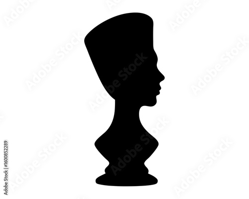 Silhouette of Nefertiti, Egyptian Queen, Facing Right on a Pedestal with a Crown