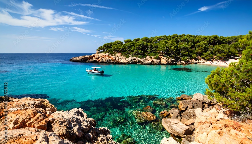 Fototapeta premium Sunny cove with turquoise water and lush greenery