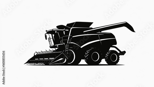 Stylized combine harvester icon. Black and white vector logo for farming and agriculture industries
