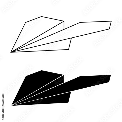 Paper Plane Icon Set. Outline and Silhouette Vector Illustration. This vector illustration features two stylized representations of a paper airplane.