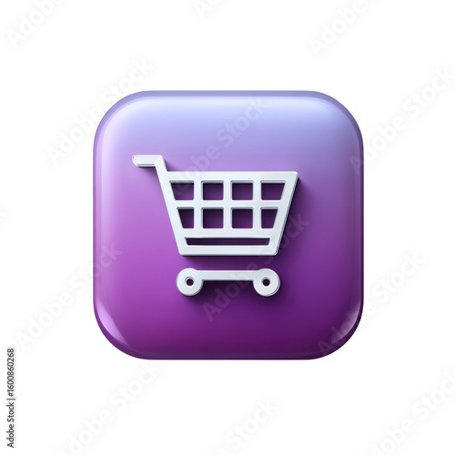 Shopping cart icon on a purple rounded square isolated on transparent background