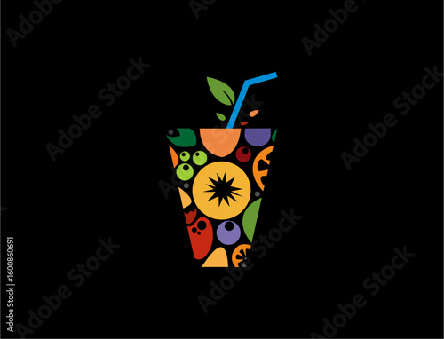 Colorful fruit drink cup graphic