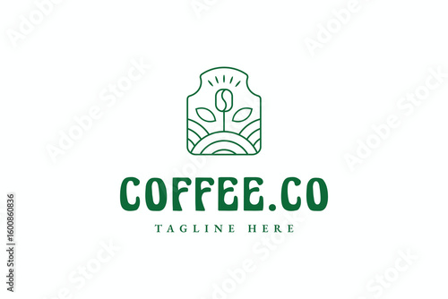Modern Coffee Farm Logo Line Art Coffee Bean Emblem