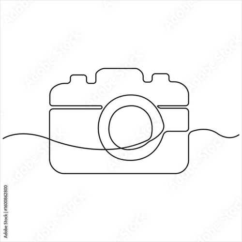 Minimalist One-Line Drawing of a Retro Camera for Photography, Travel, Memories, Creativity, Art, Media, and Visual Storytelling in Vector Style.