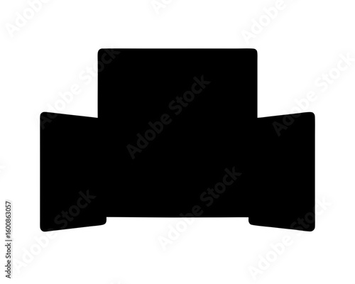 Black silhouette of an armchair with wide armrests on a white background