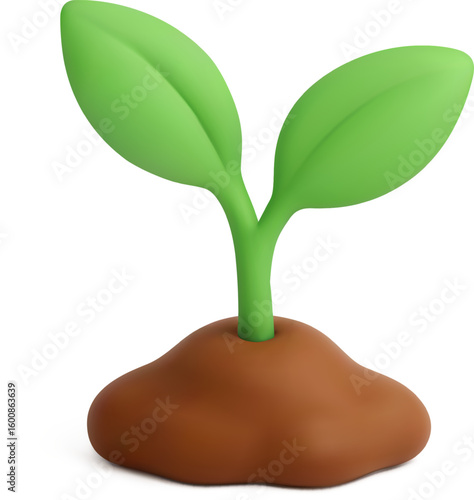 3D Vector Plant Seedling Icon for Growth and Sustainability