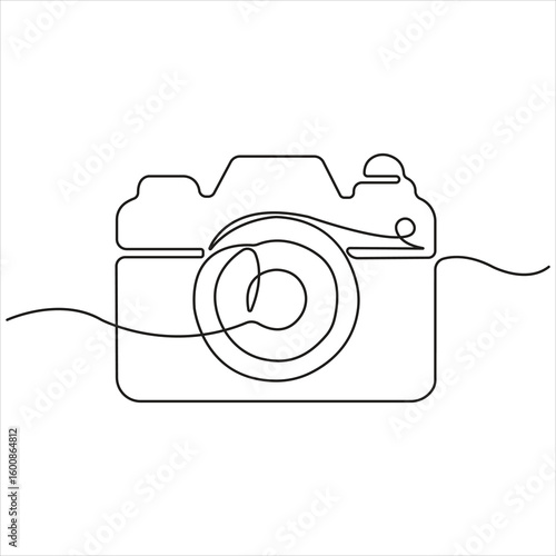 Minimalist One-Line Drawing of a Retro Camera for Photography, Travel, Memories, Creativity, Art, Media, and Visual Storytelling in Vector Style.