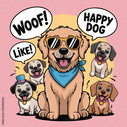 Playful Cartoon Dog Vector Set with Fun Expressions and Phrases

