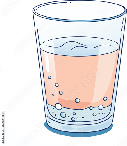 Glass of effervescent drink with ice and bubbles