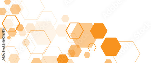 Vector geometric abstract background with orange hexagons. Structure molecule and communication. Science, technology and medical concept