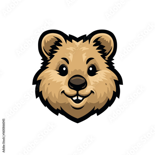 Quokka head illustration with a cheerful expression captured in a cartoon style featuring brown tones on a white background