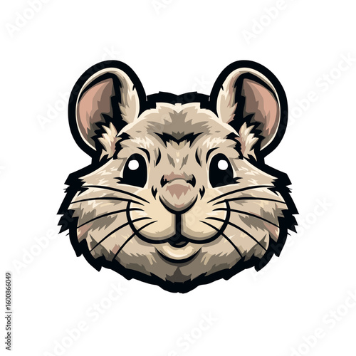 Cute cartoon chinchilla head with cheerful expression and detailed fur design in a playful illustration style