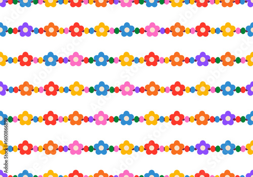 Seamless pattern with Kids jewelry. Plastic beads decorating handmade fashioned elements 90s style jewelry. friendship bracelets and letter beads