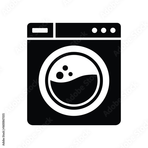 Washing machine silhouette vector icon laundry appliance design for clean clothes and household chores illustration image