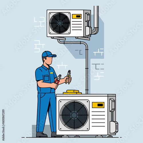 Man fixing AC  vector illustration