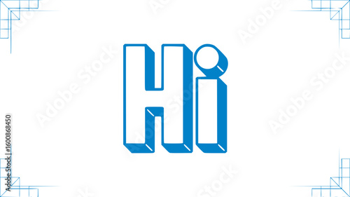 Blue "Hi" greeting on black background.