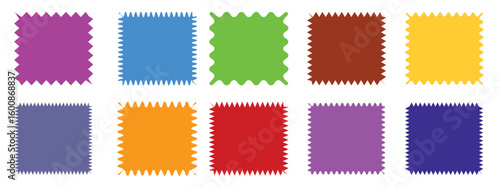 Color rectangle frames with wiggly borders. Rectangle shape frame with zigzag edge.