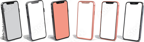 Collection of modern smartphones with blank screens in various colors