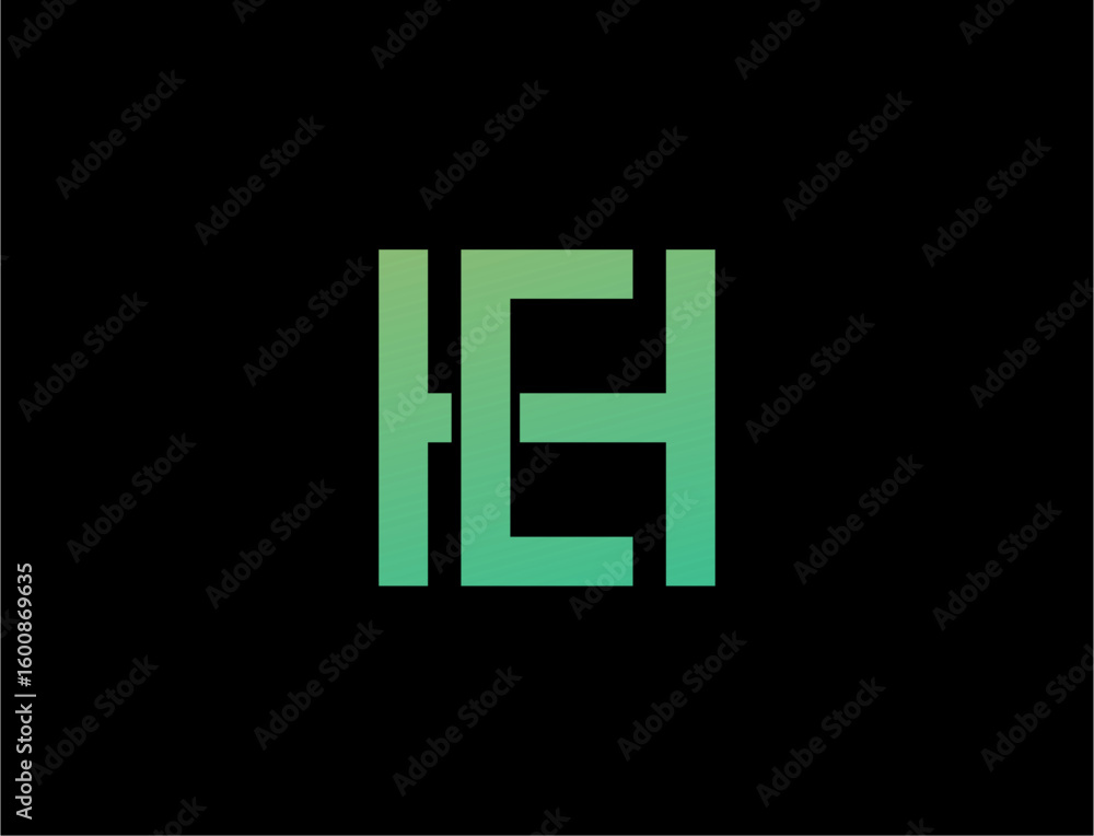 Obraz premium Modern gradient green letters h e logo