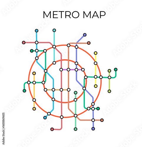Metro stations and plan of subway with. Fictional metro map of underground. Layout of public passenger transport. Vector