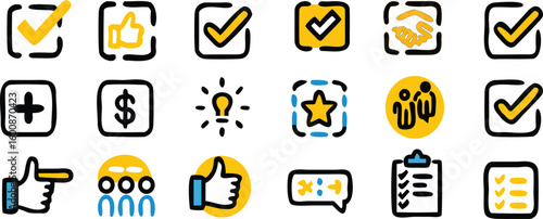Collection of business and success icons check mark