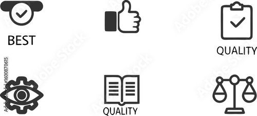 Best quality check mark thumbs up open book eye gear scales vector
