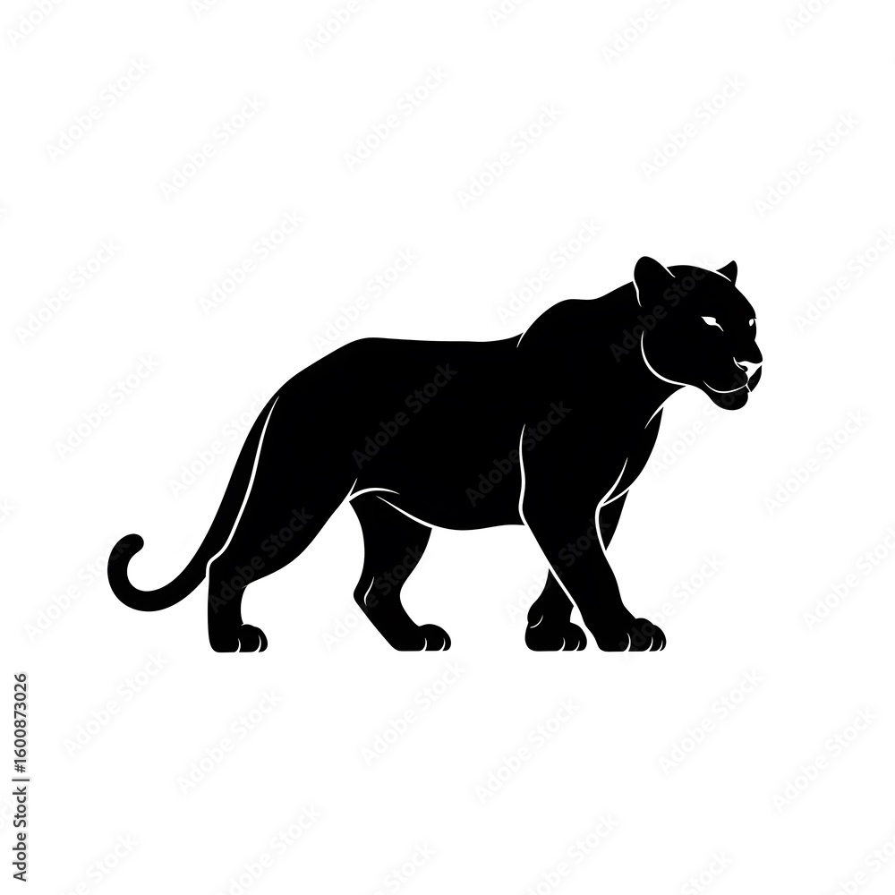 Obraz premium Elegant Black Panther Silhouette Walking in Powerful Stance Through a Minimalist Design