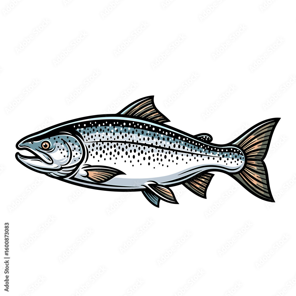 Obraz premium Side view of a stylized salmon, detailed line art.