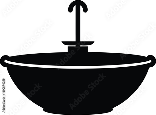 Simple black silhouette of a sink and faucet isolated on transparent background