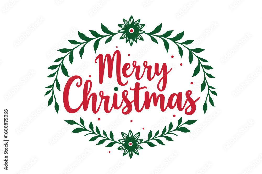 Fototapeta premium Festive merry christmas wreath with red text
