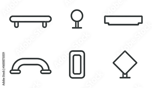 Modern Drawer Handles Icons. Outline icon set of modern drawer handles: sleek bar, minimalistic knob,
