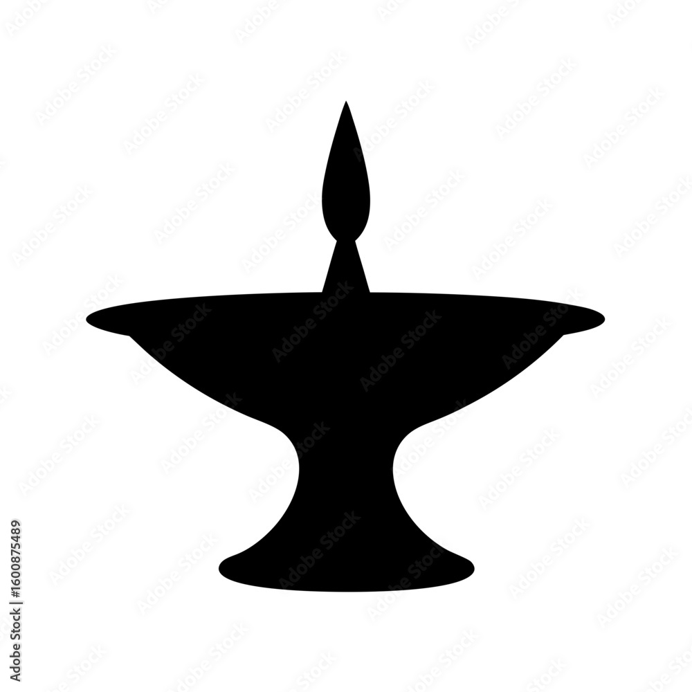 Fototapeta premium Black silhouette of a traditional diya lamp, symbolizing light and spirituality
