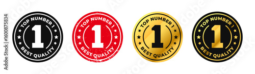 Top no. 1 best quality badges and labels set. Premium and luxury gold circle with text number 1 stickers. For icon, symbol, mark, sign, logo, stamp. Vector Illustration