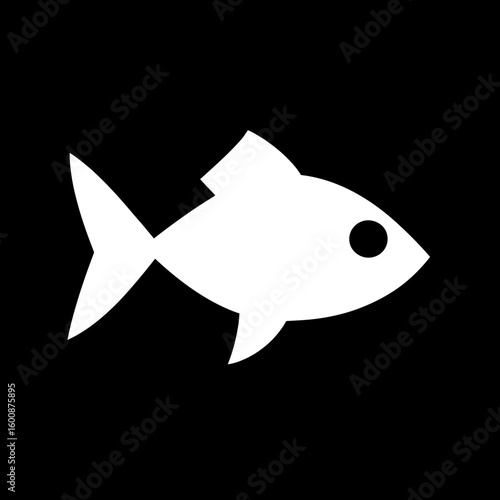 White fish swims iconically within dark waters abstractly presented