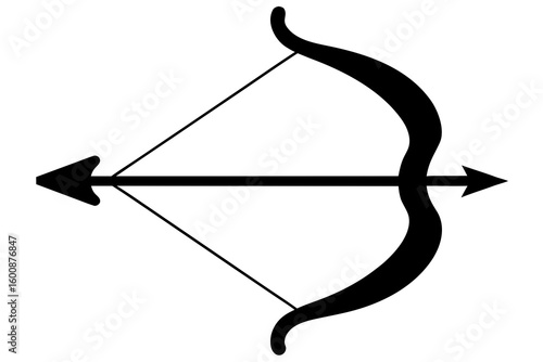 Minimalist Black Vector Silhouette of an Archery Bow – Smooth Curves & Straight Line Symbolism