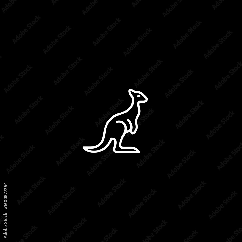 Naklejka premium White kangaroo silhouette stands alone on black background depicting animal icon design australian mammal