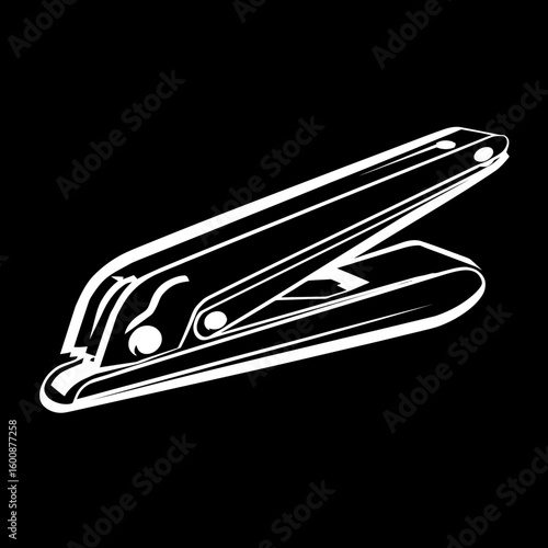 White office puncher tool punches paper isolated black background minimalist design