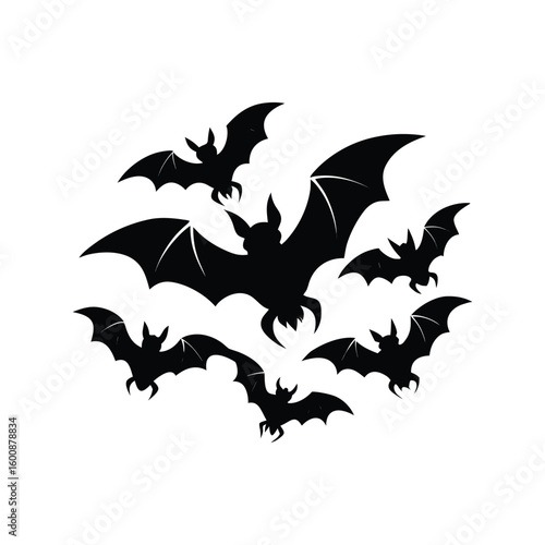 Swarm of Flying Bats Silhouette Vector for Halloween, Spooky Night, and Horror Scenes