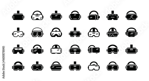 A diverse collection of virtual reality headsets and goggles representing modern technology in gaming and immersive experiences